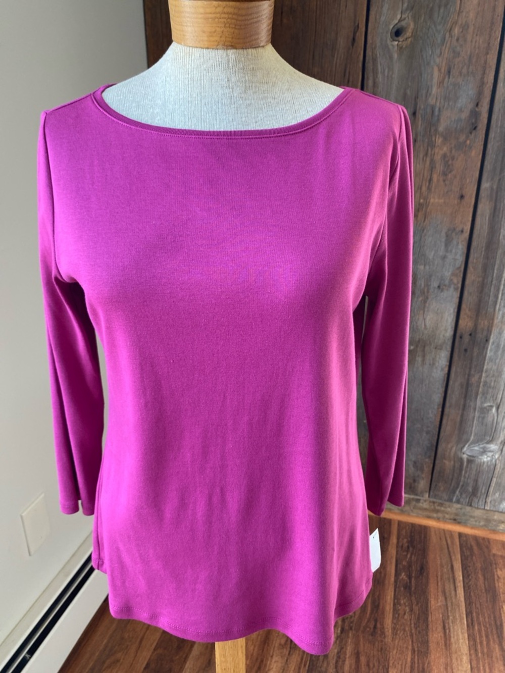 Talbots Pima cotton 100% bateau neck 3/4 tee fuchsia  pink Sz S NWT